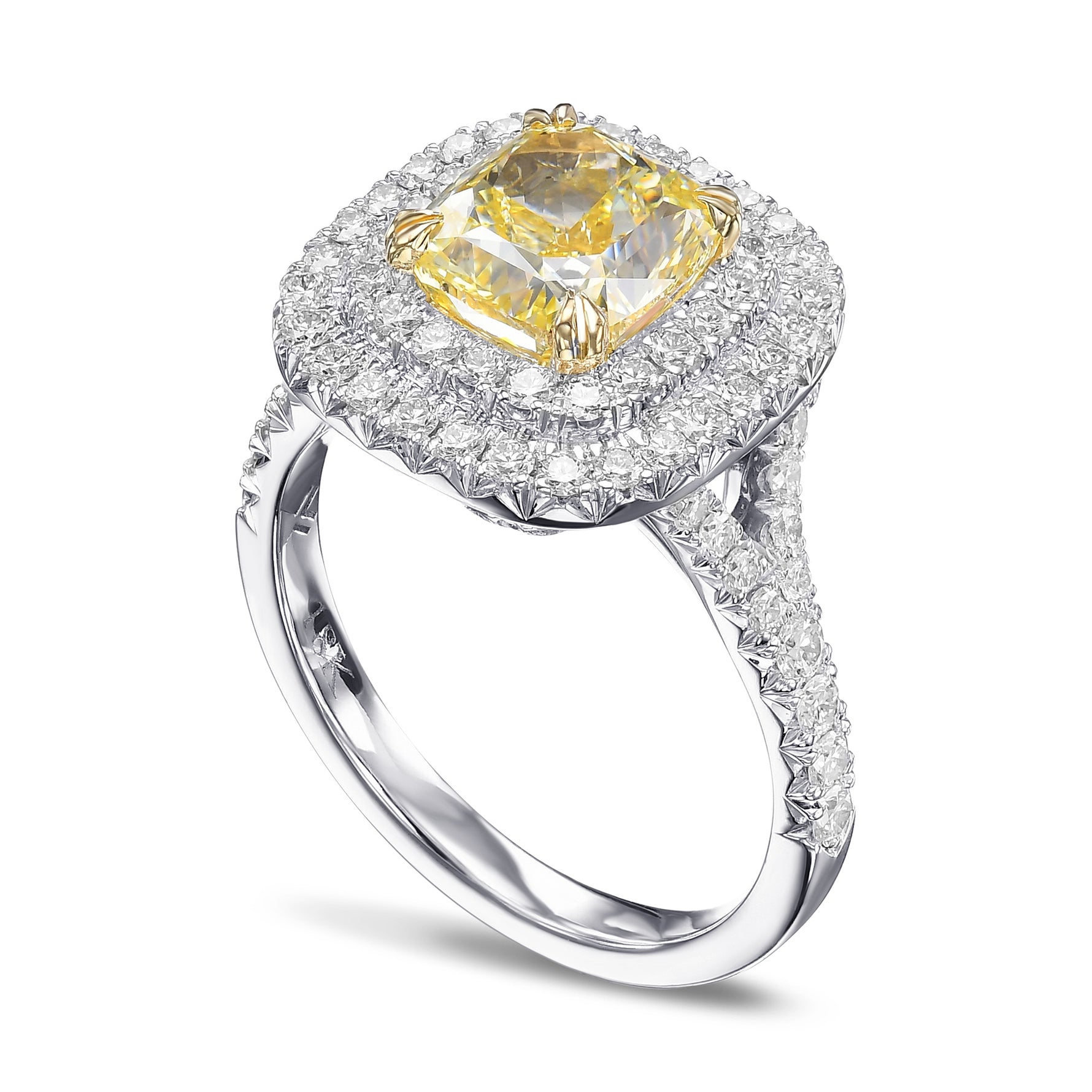 Fancy Yellow Cushion Double Halo Diamond Ring