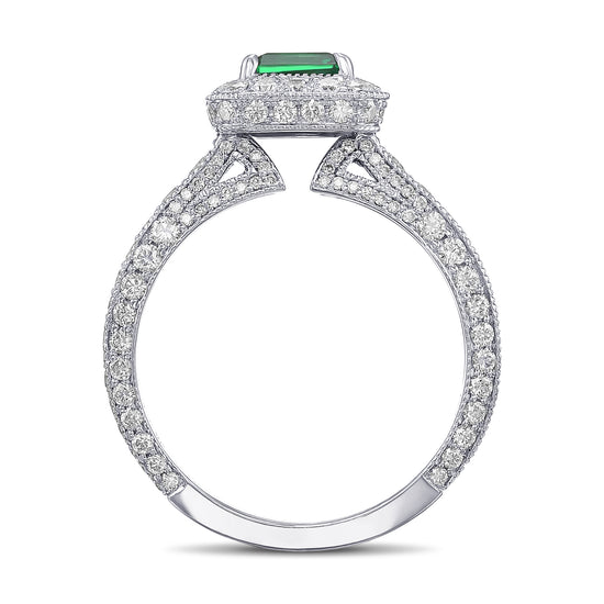 Custom Green Emerald & Diamond Ring