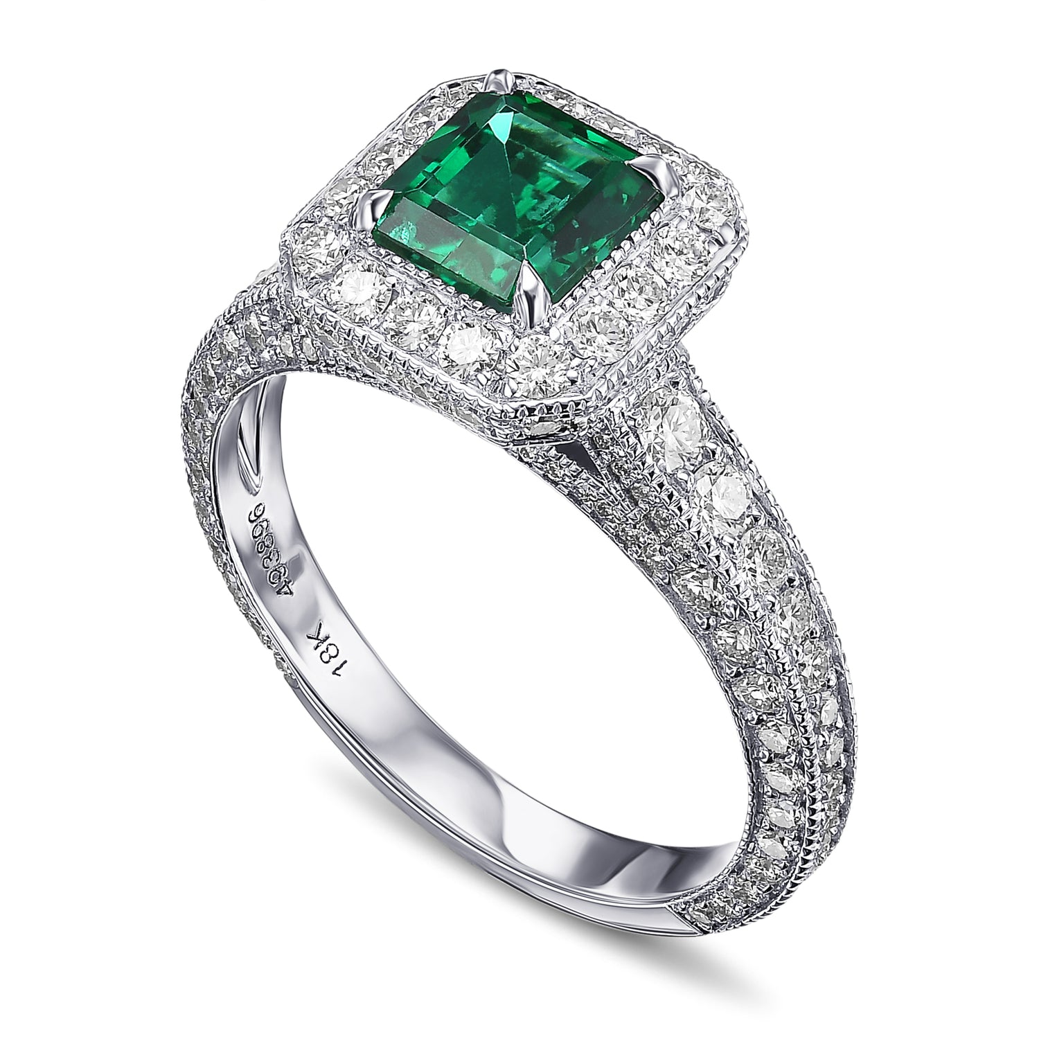 Custom Green Emerald & Diamond Ring