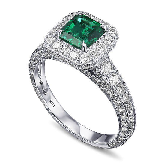 Custom Green Emerald & Diamond Ring