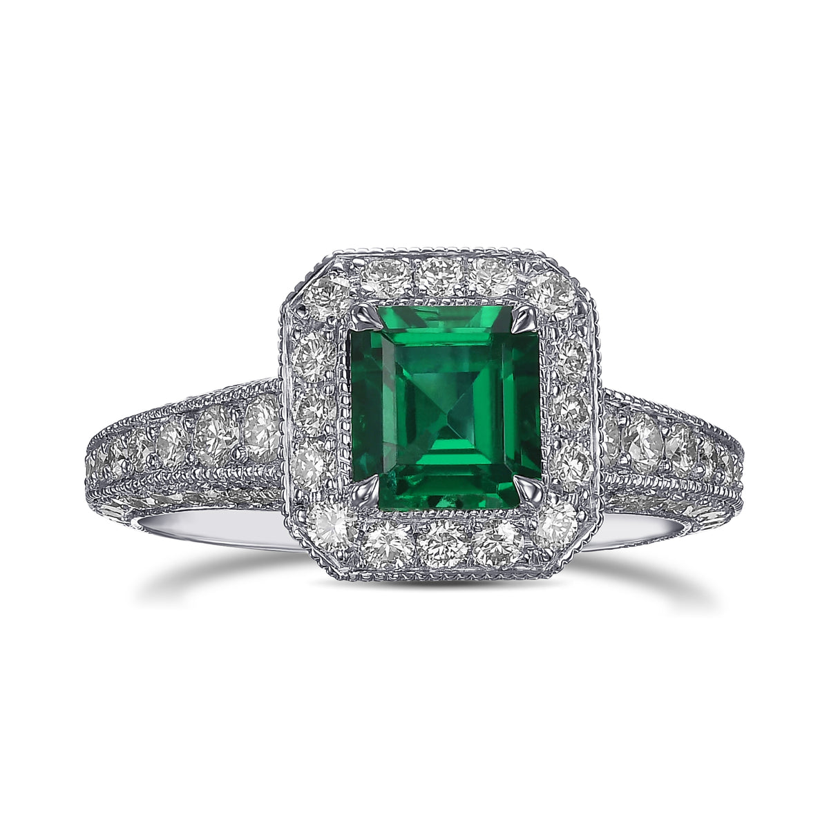 Custom Green Emerald & Diamond Ring