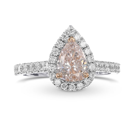 Very Light Pink Pear Diamond Halo Engagement & Wedding Ring Set