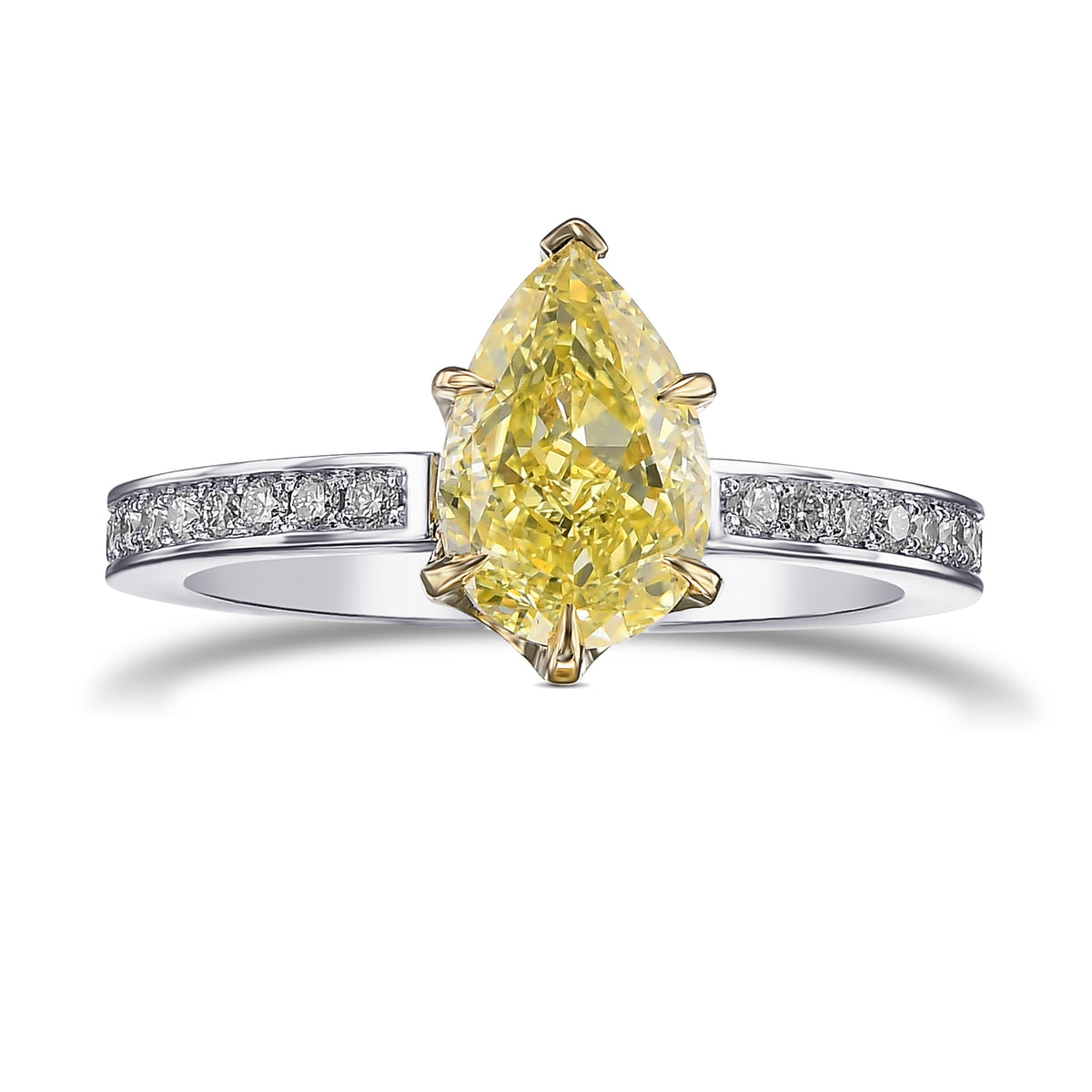 Fancy Yellow Side-stone Pear Diamond Ring