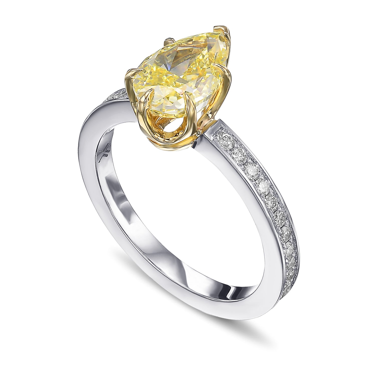 Fancy Yellow Side-stone Pear Diamond Ring