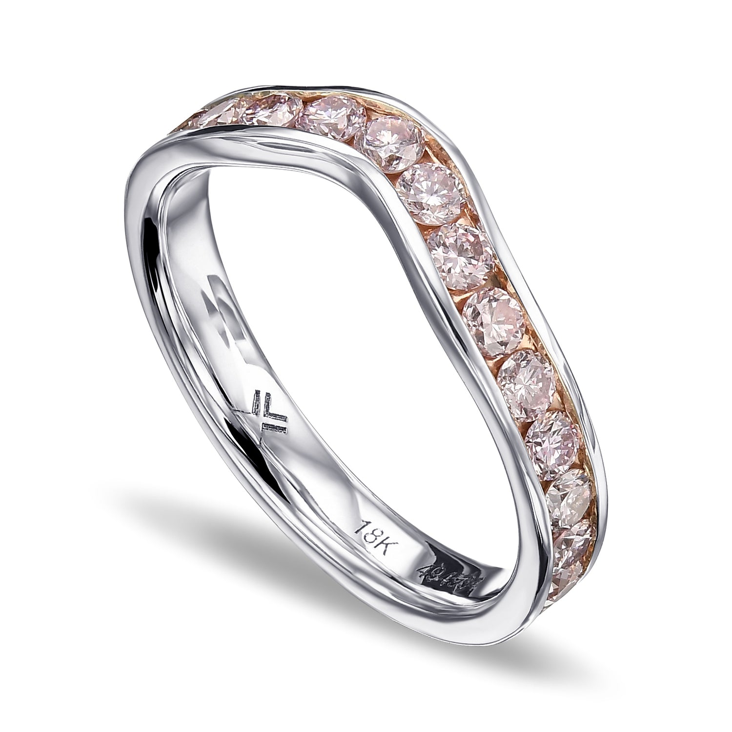 Pink Diamond Channel Set Contoured Wedding Band Ring