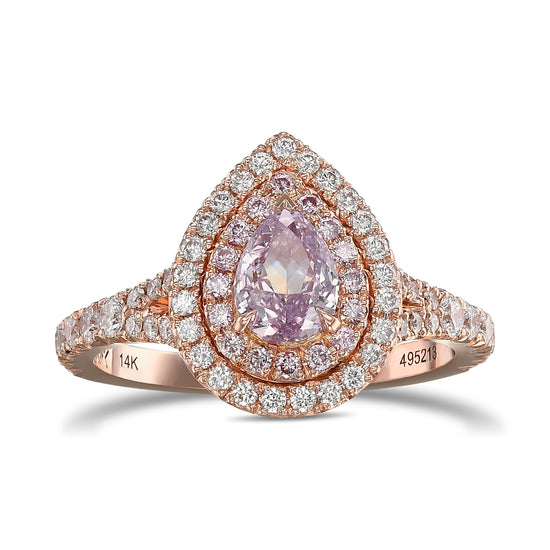 Fancy Pink Purple Pear Halo Diamond Ring 