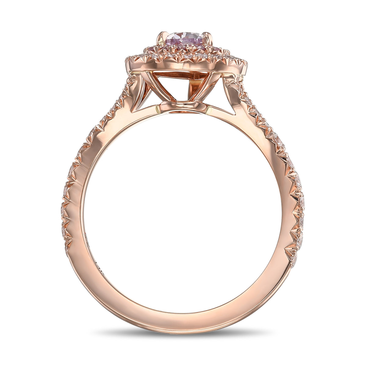 Fancy Pink Purple Pear Halo Diamond Ring 