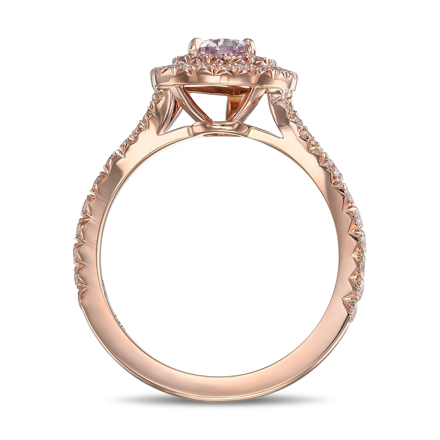 Fancy Pink Purple Pear Halo Diamond Ring 