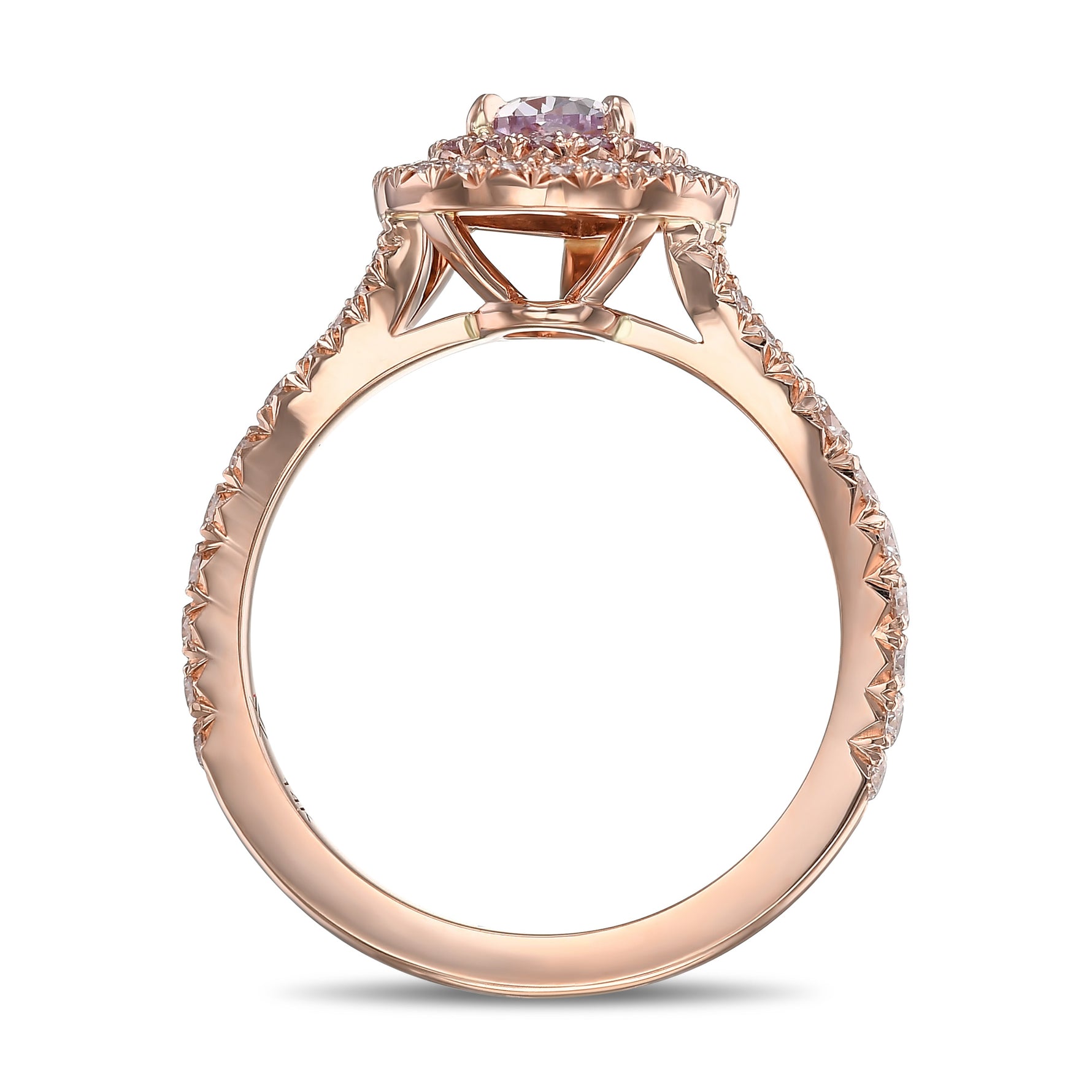 Fancy Pink Purple Pear Halo Diamond Ring 