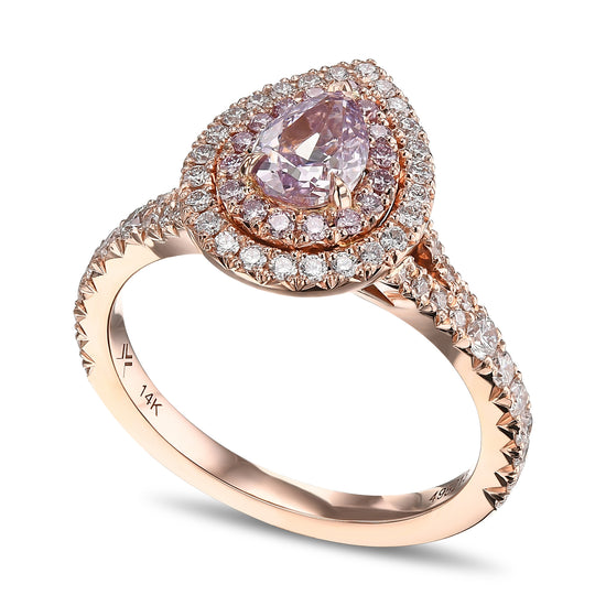 Fancy Pink Purple Pear Halo Diamond Ring 
