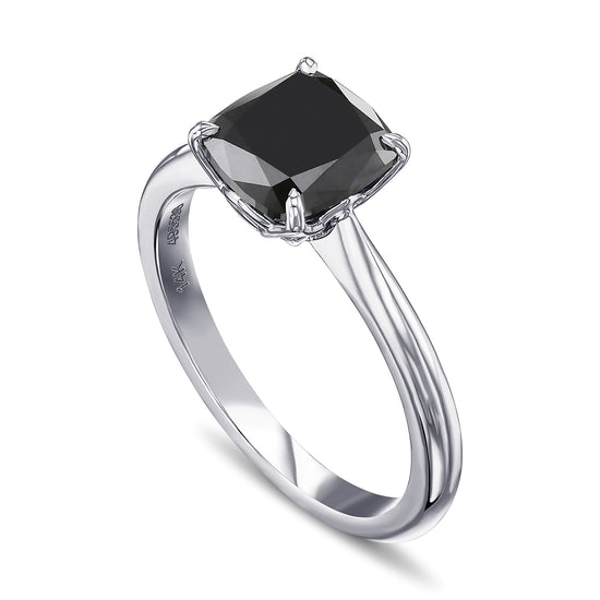 Fancy Black Cushion Solitaire Diamond Ring