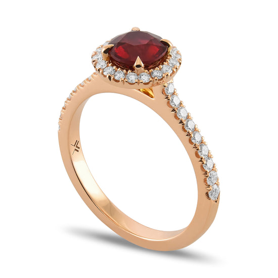 Round Ruby Halo Engagement & Wedding Ring Set