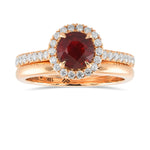 Round Ruby Halo Engagement & Wedding Ring Set