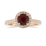 Round Ruby Halo Engagement & Wedding Ring Set