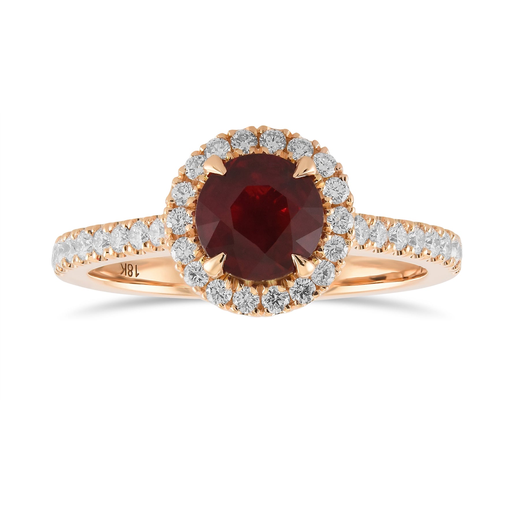 Round Ruby Halo Engagement & Wedding Ring Set