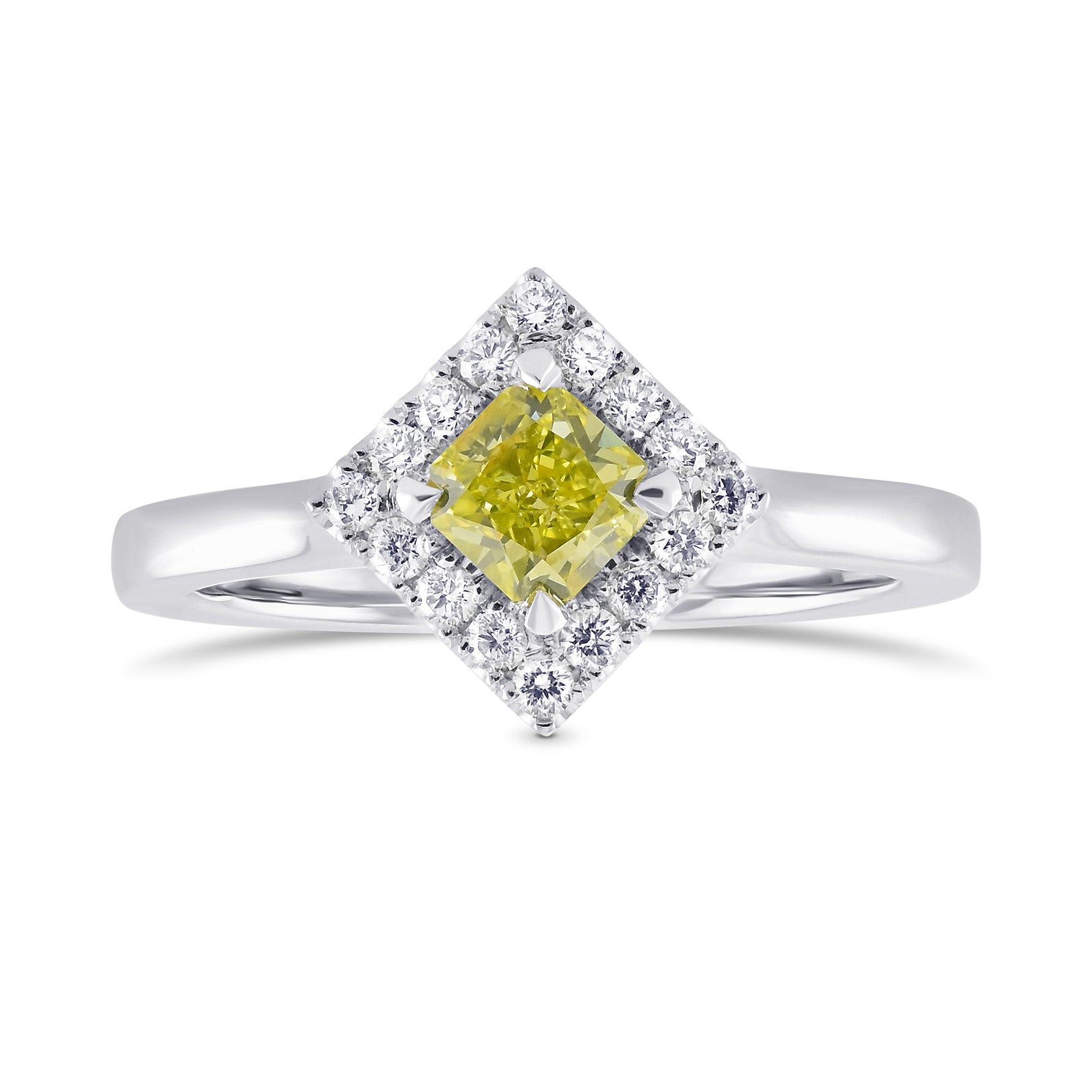 Fancy Intense Green Yellow Radiant Halo Diamond Ring