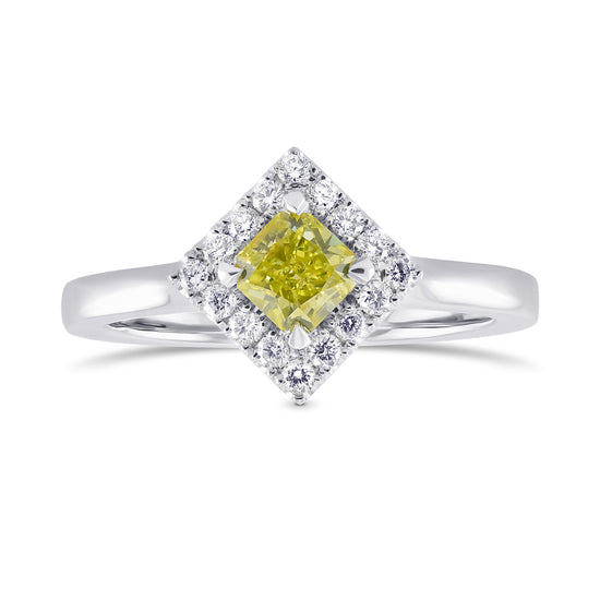 Fancy Intense Green Yellow Radiant Halo Diamond Ring