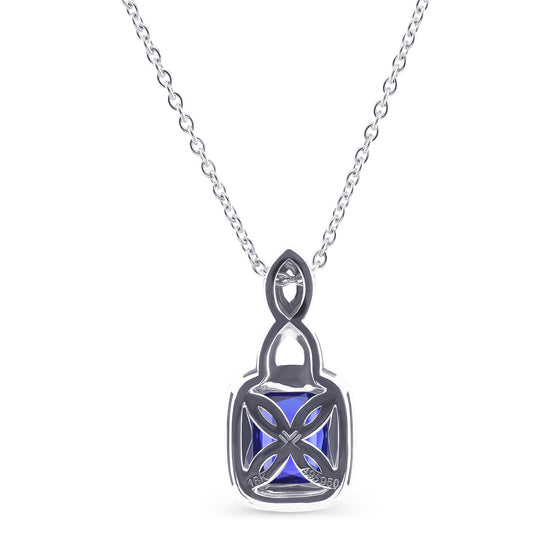 Cushion Sapphire and Diamond Halo Pendant