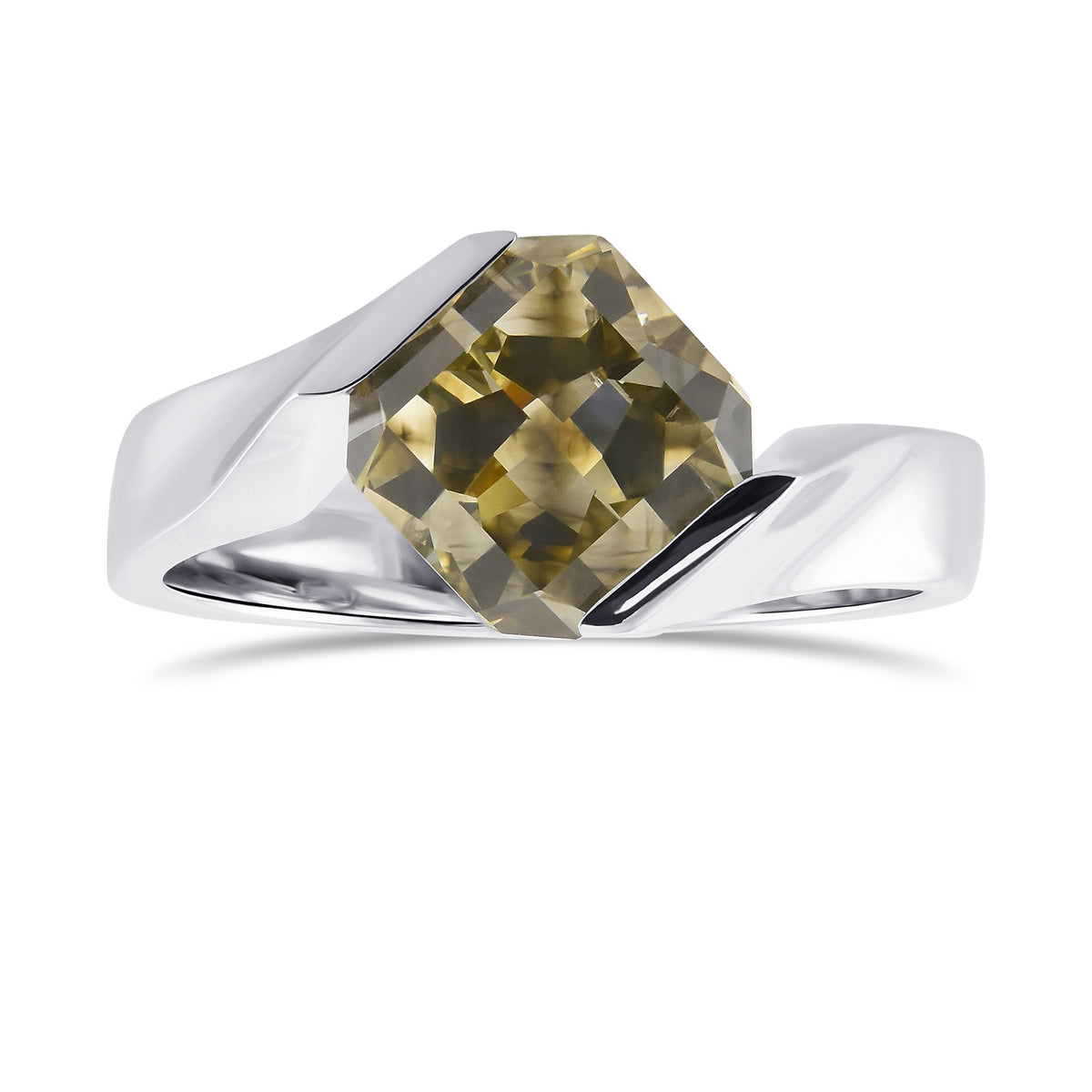 Fancy Dark Yellowish Green Gray Radiant Solitaire Diamond Ring