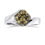 Fancy Dark Yellowish Green Gray Radiant Solitaire Diamond Ring