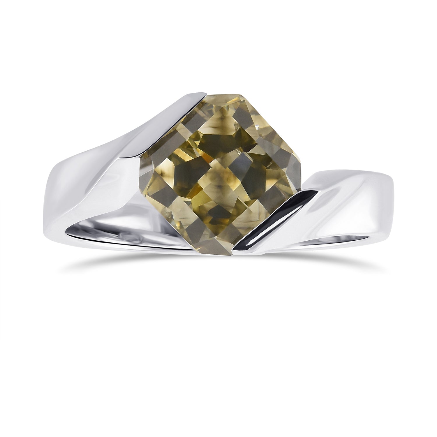 Fancy Dark Yellowish Green Gray Radiant Solitaire Diamond Ring