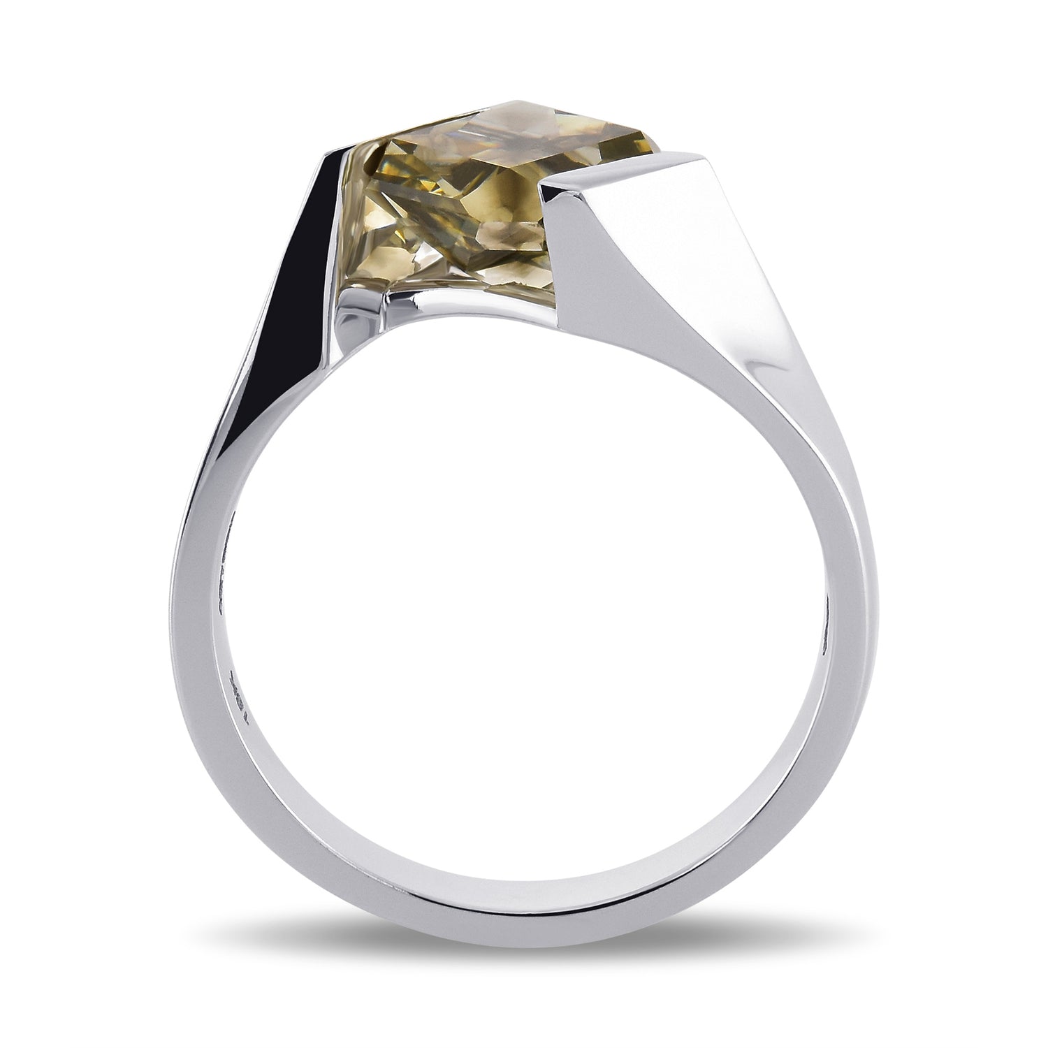 Fancy Dark Yellowish Green Gray Radiant Solitaire Diamond Ring