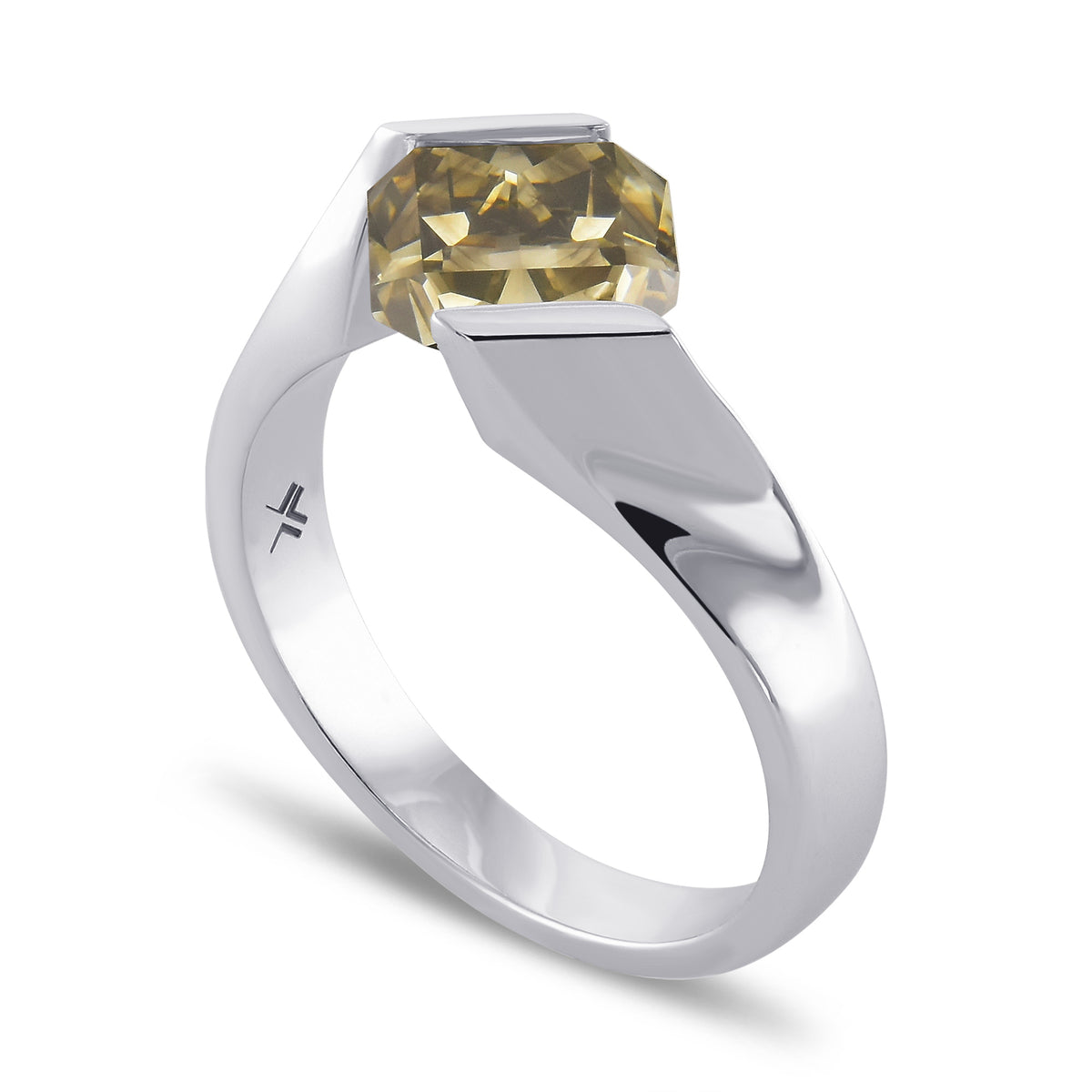 Fancy Dark Yellowish Green Gray Radiant Solitaire Diamond Ring