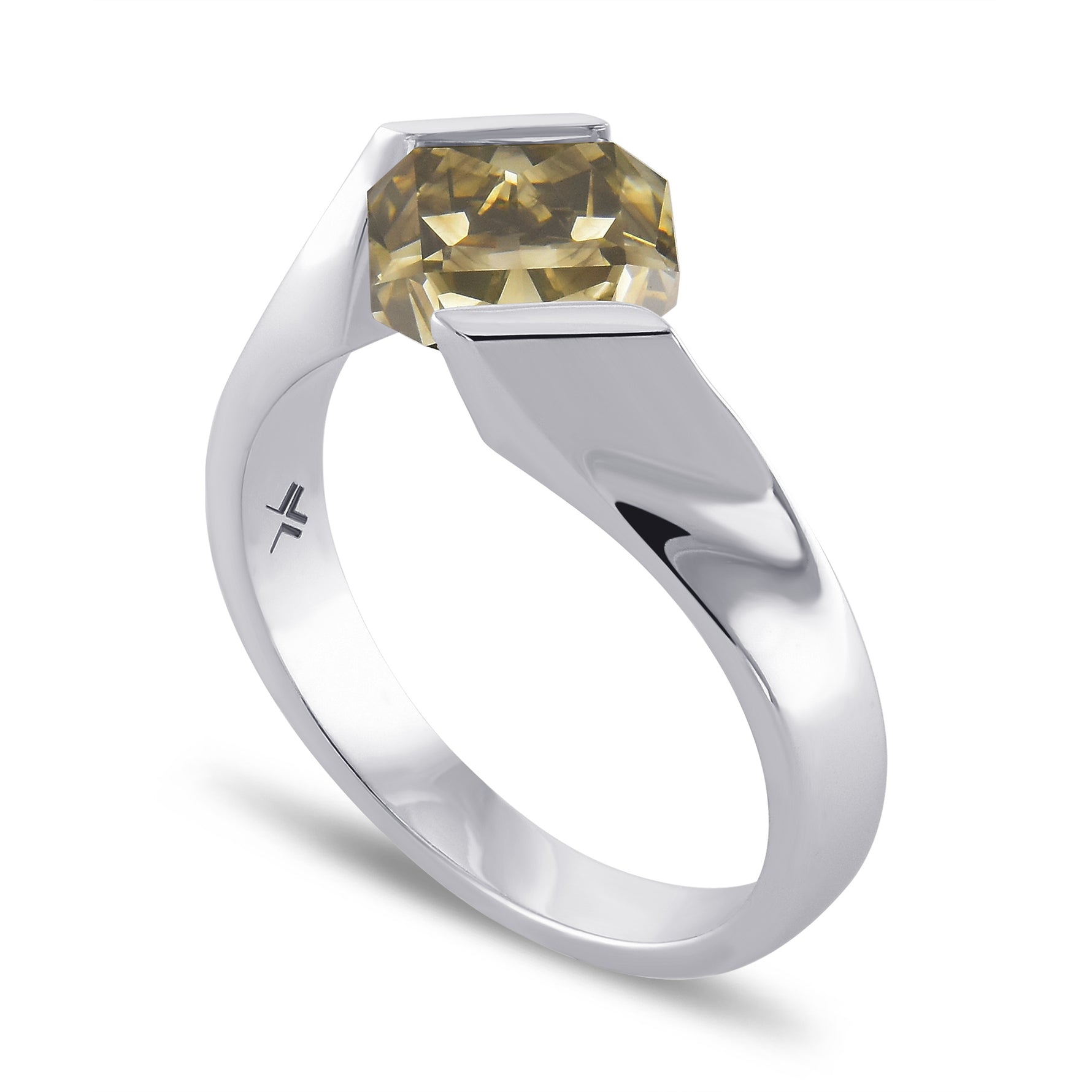 Fancy Dark Yellowish Green Gray Radiant Solitaire Diamond Ring