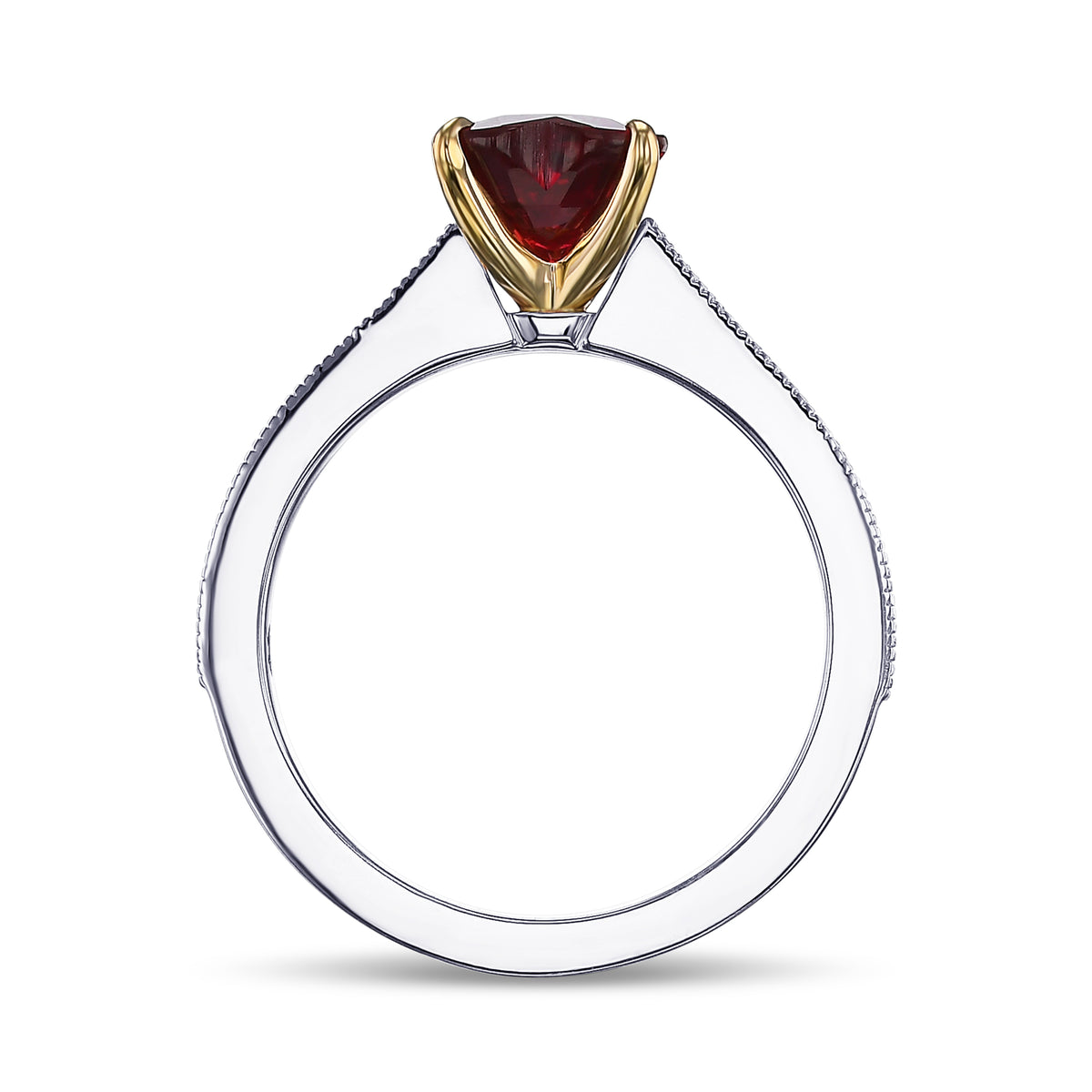 Heart Ruby and Diamond Side-Stone Ring