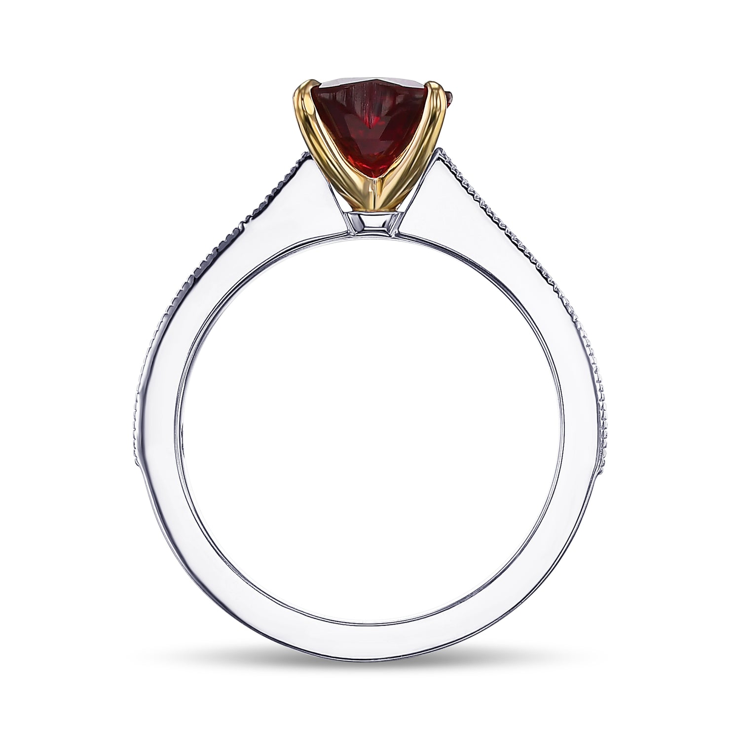 Heart Ruby and Diamond Side-Stone Ring