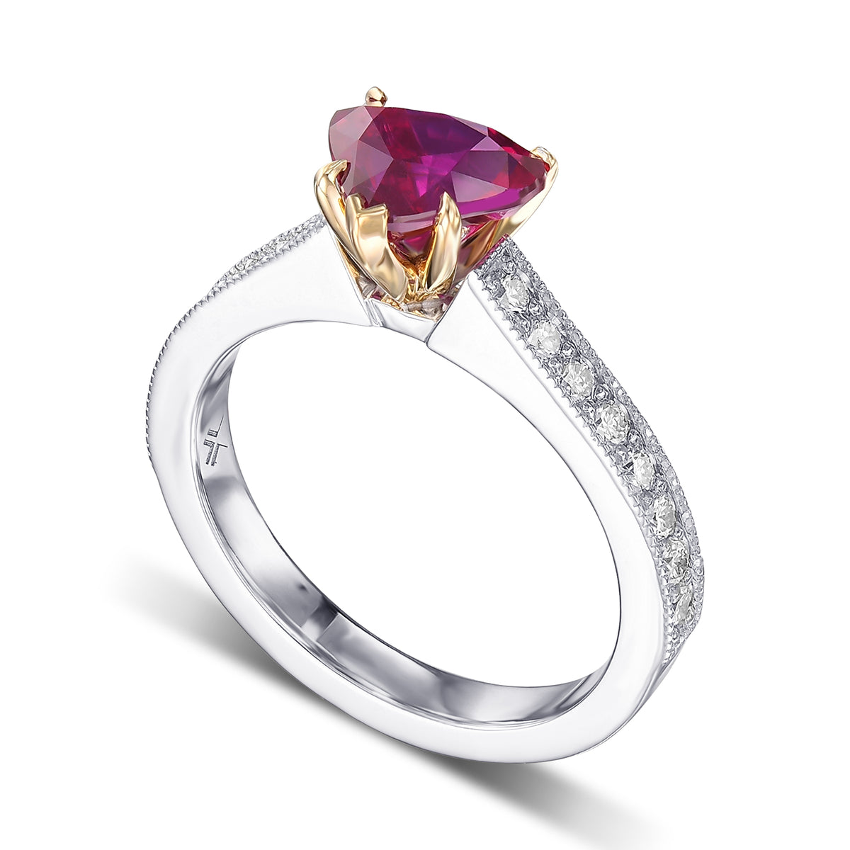 Heart Ruby and Diamond Side-Stone Ring