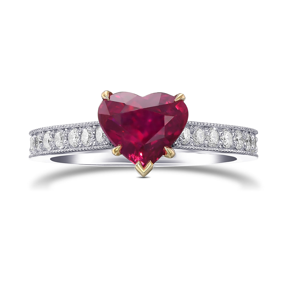 Heart Ruby and Diamond Side-Stone Ring