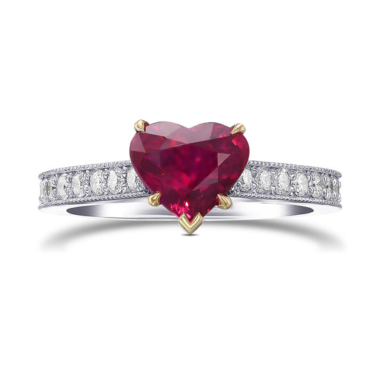 Heart Ruby and Diamond Side-Stone Ring