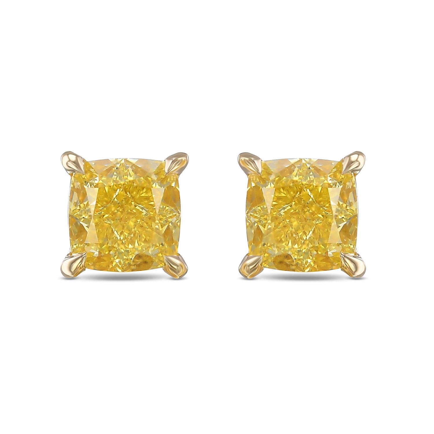 Fancy Intense Yellow Cushion Stud Diamond Earrings