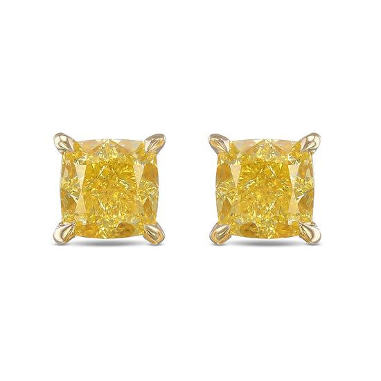 Fancy Intense Yellow Cushion Stud Diamond Earrings