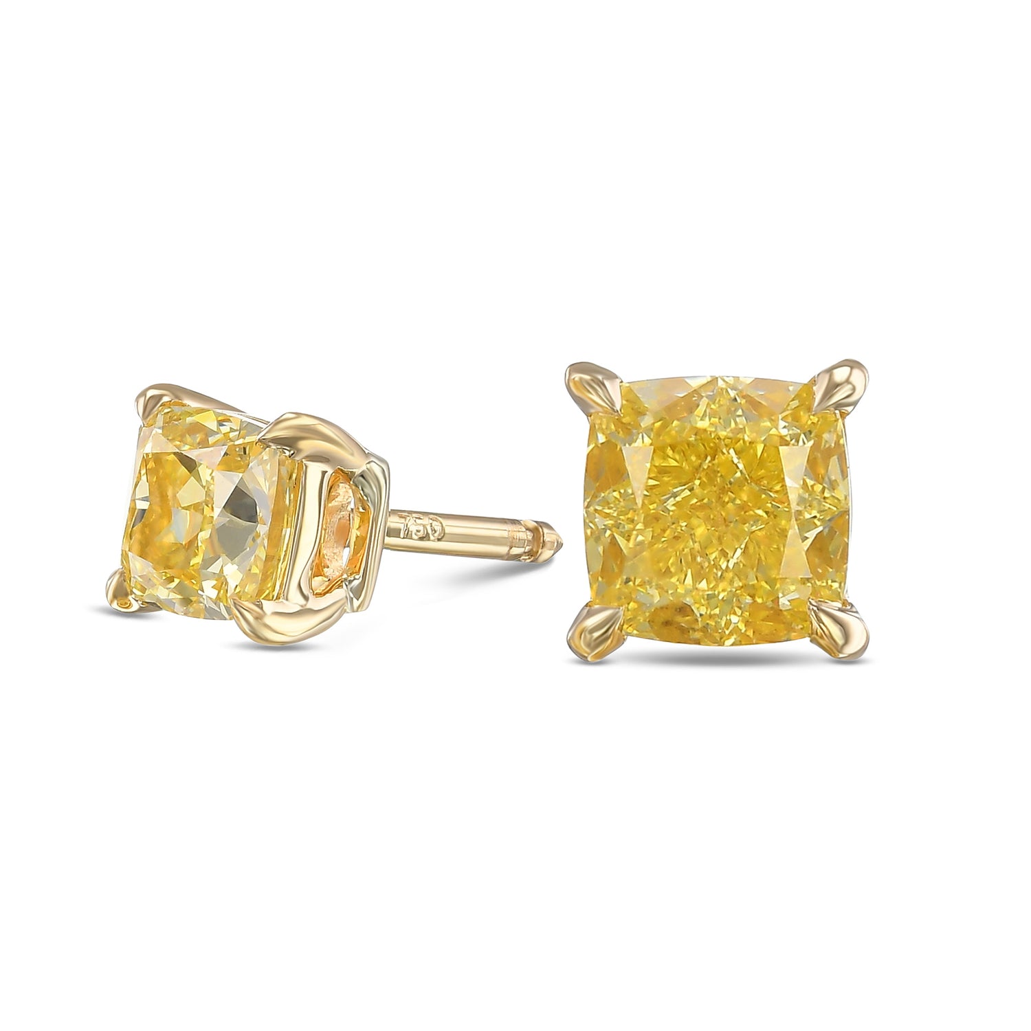 Fancy Intense Yellow Cushion Stud Diamond Earrings