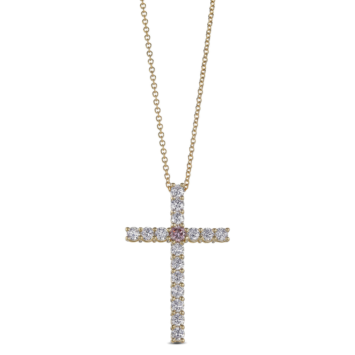 Custom Pink Diamond Cross Pendant 