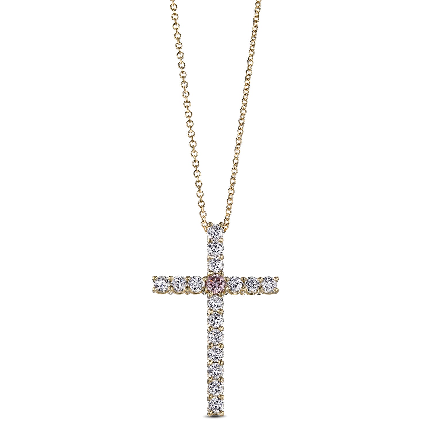 Custom Pink Diamond Cross Pendant 