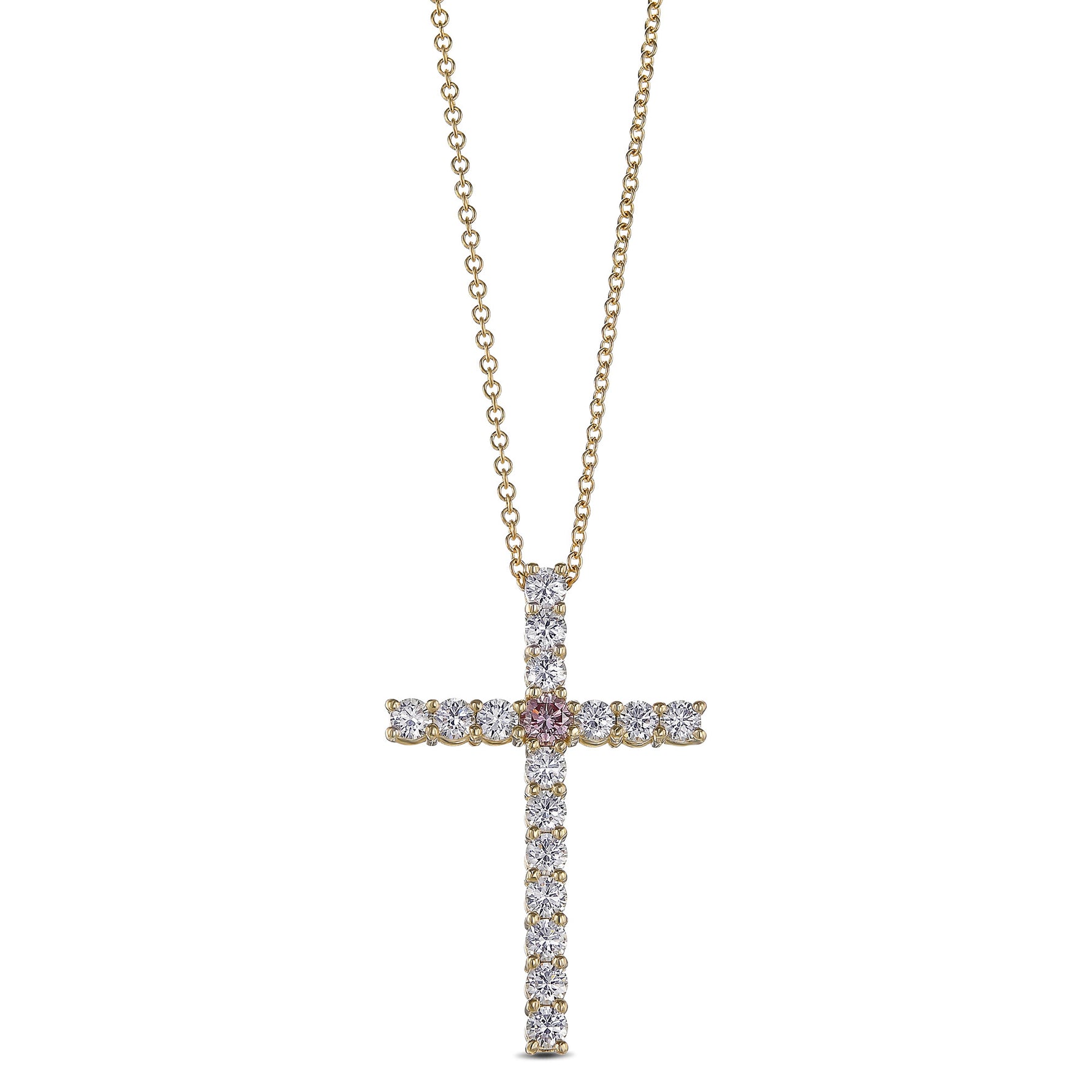 Custom Pink Diamond Cross Pendant 