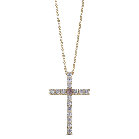 Custom Pink Diamond Cross Pendant 