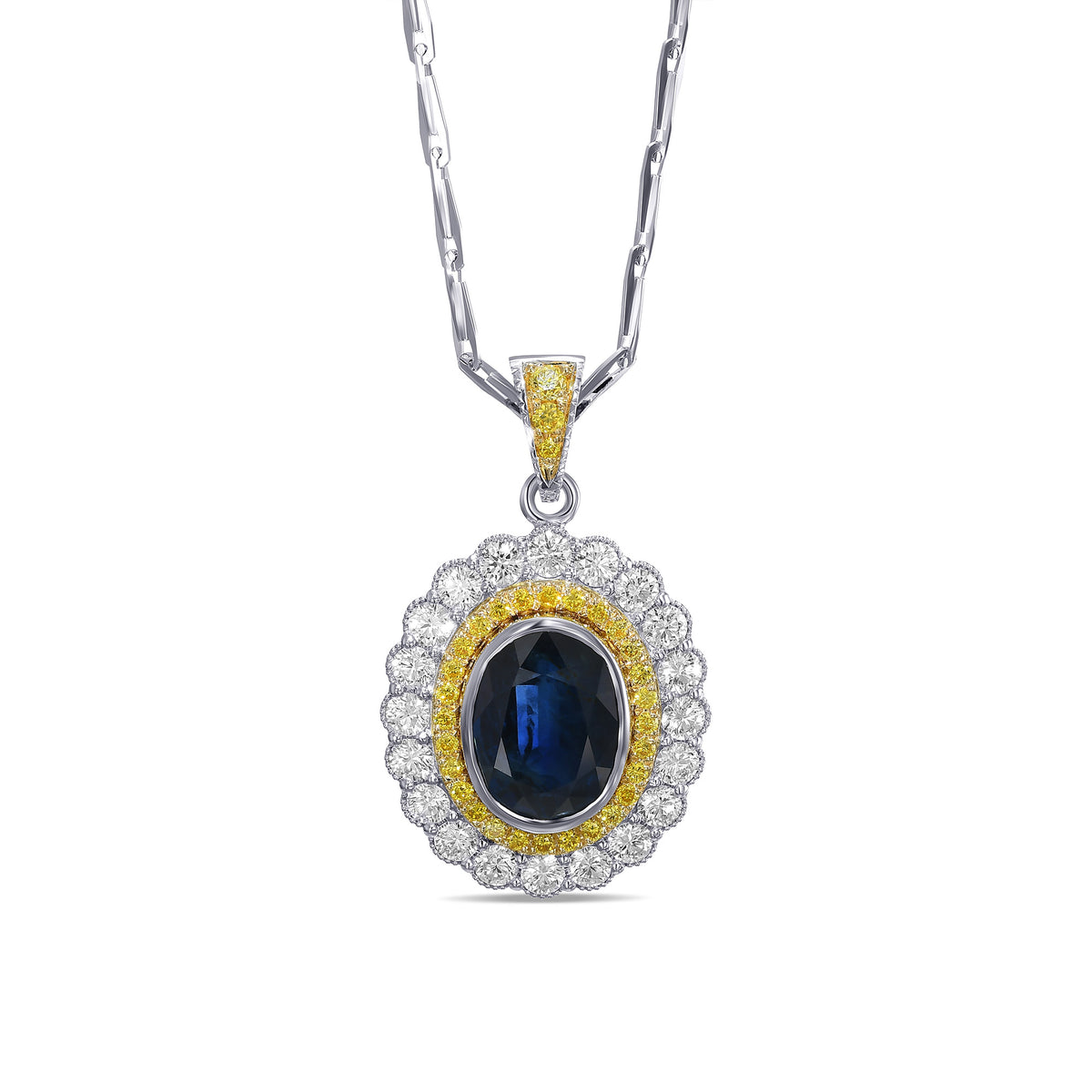 Oval Sapphire Double Halo Pendant