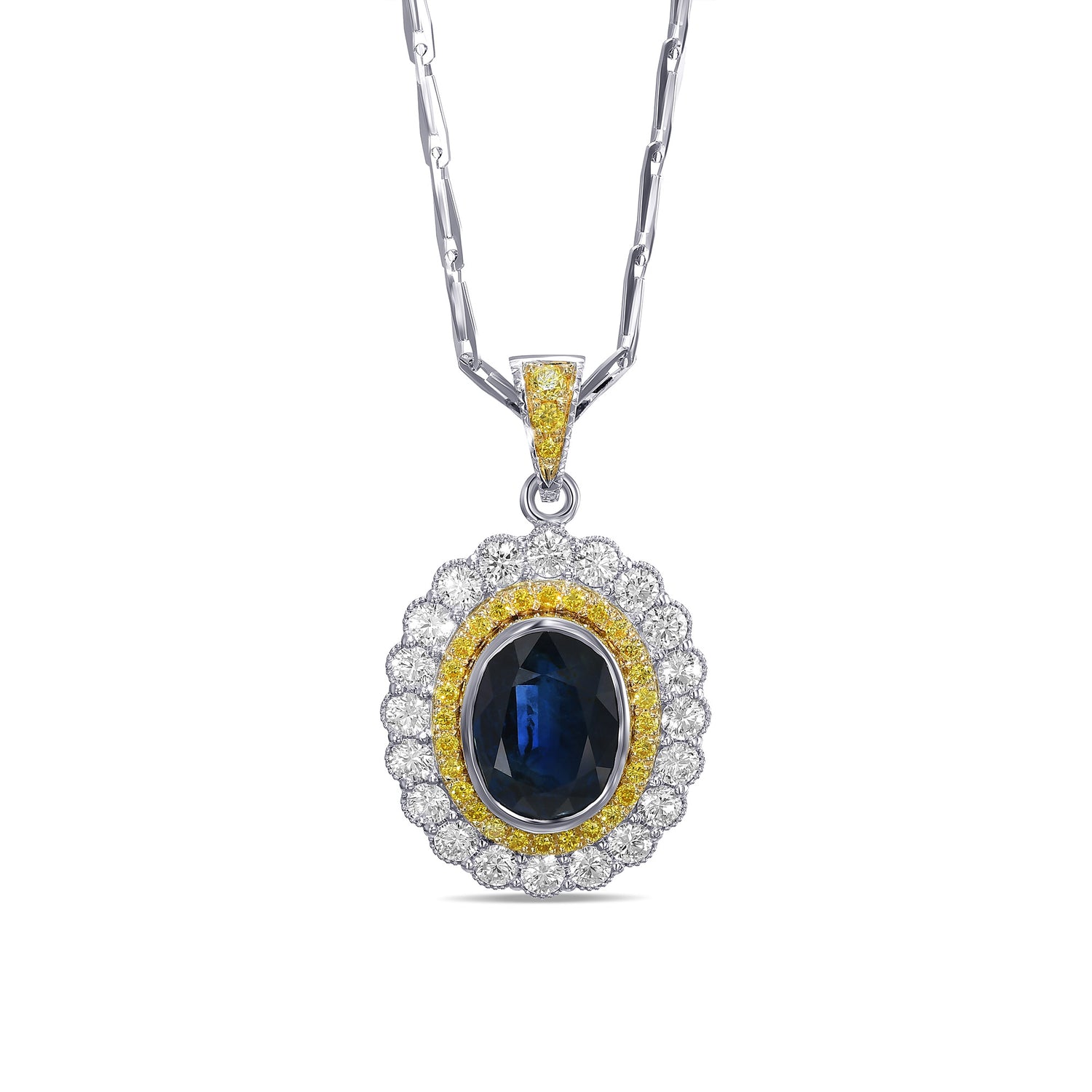 Oval Sapphire Double Halo Pendant