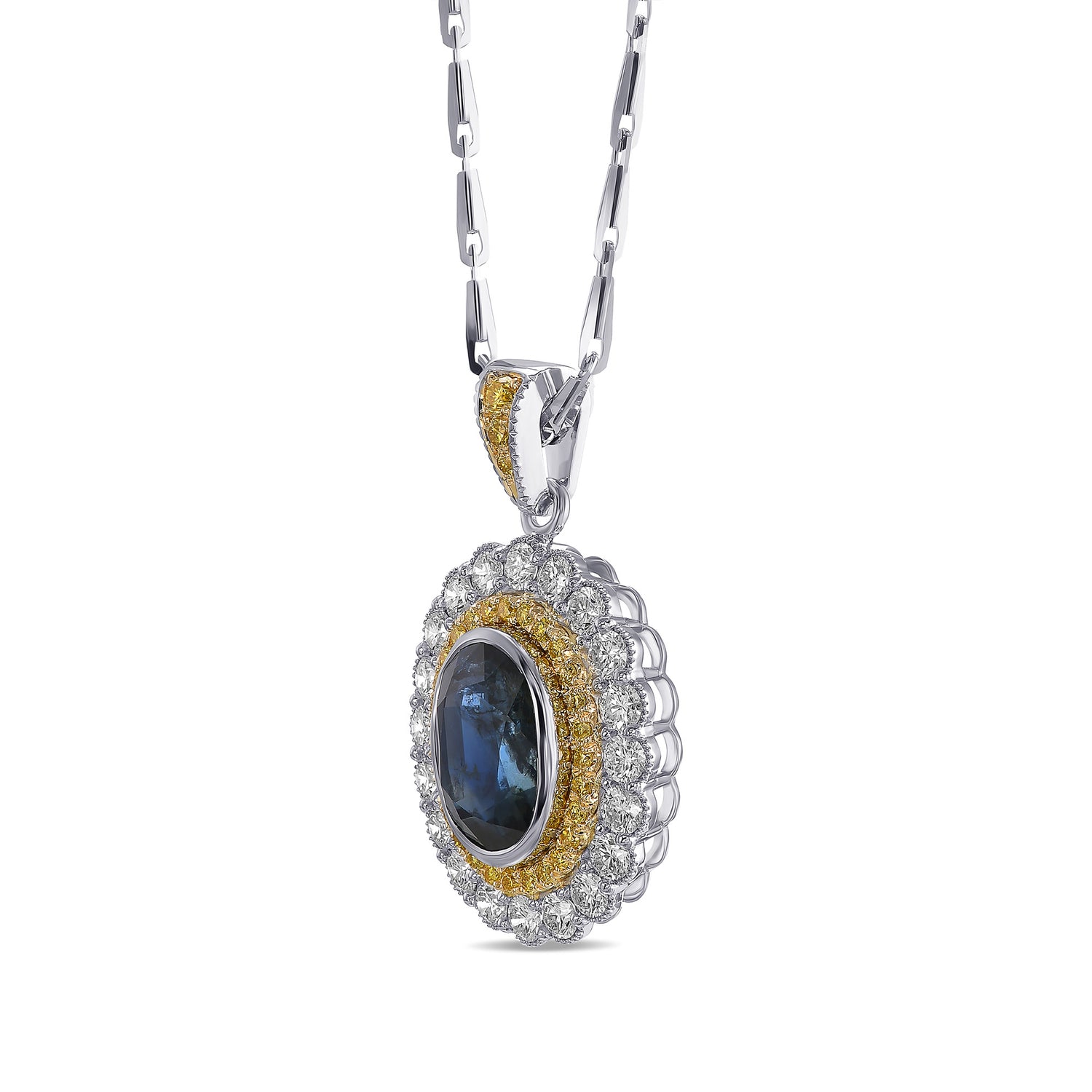 Oval Sapphire Double Halo Pendant