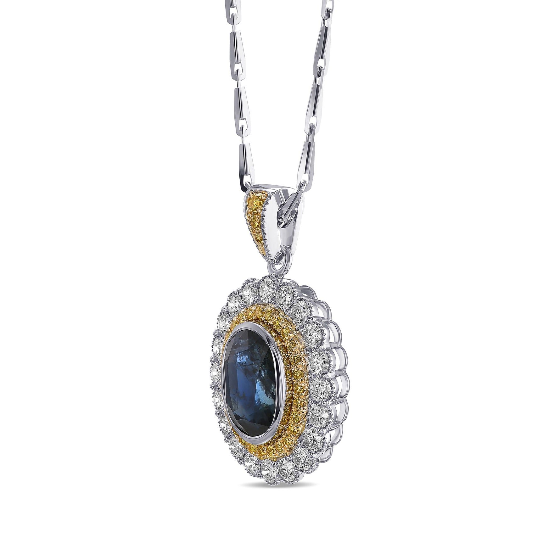 Oval Sapphire Double Halo Pendant