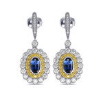 Oval Sapphire Double Halo Drop Earrings