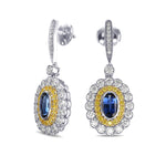 Oval Sapphire Double Halo Drop Earrings