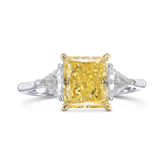 Fancy Yellow Radiant & Triangle 3-stone Diamond Ring