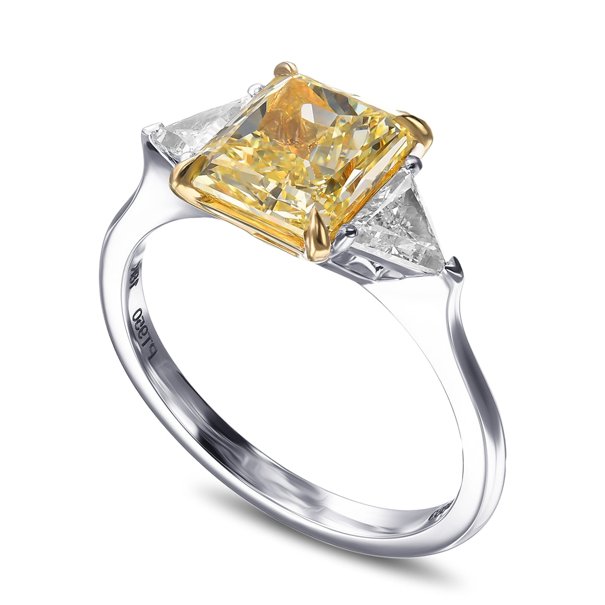 Fancy Yellow Radiant & Triangle 3-stone Diamond Ring