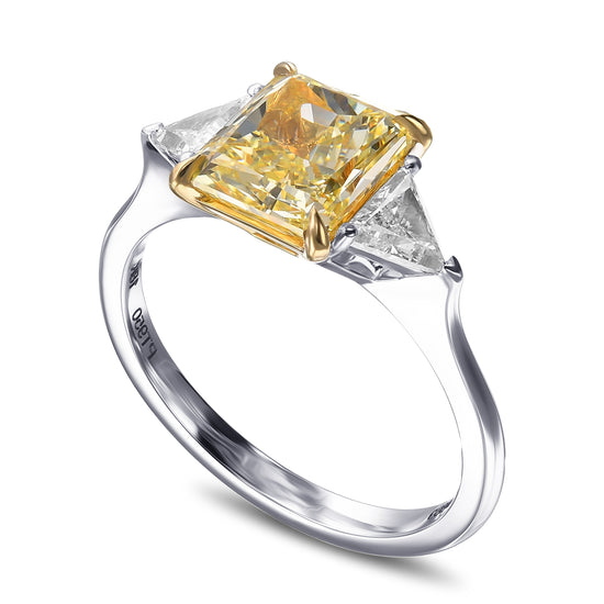 Fancy Yellow Radiant & Triangle 3-stone Diamond Ring