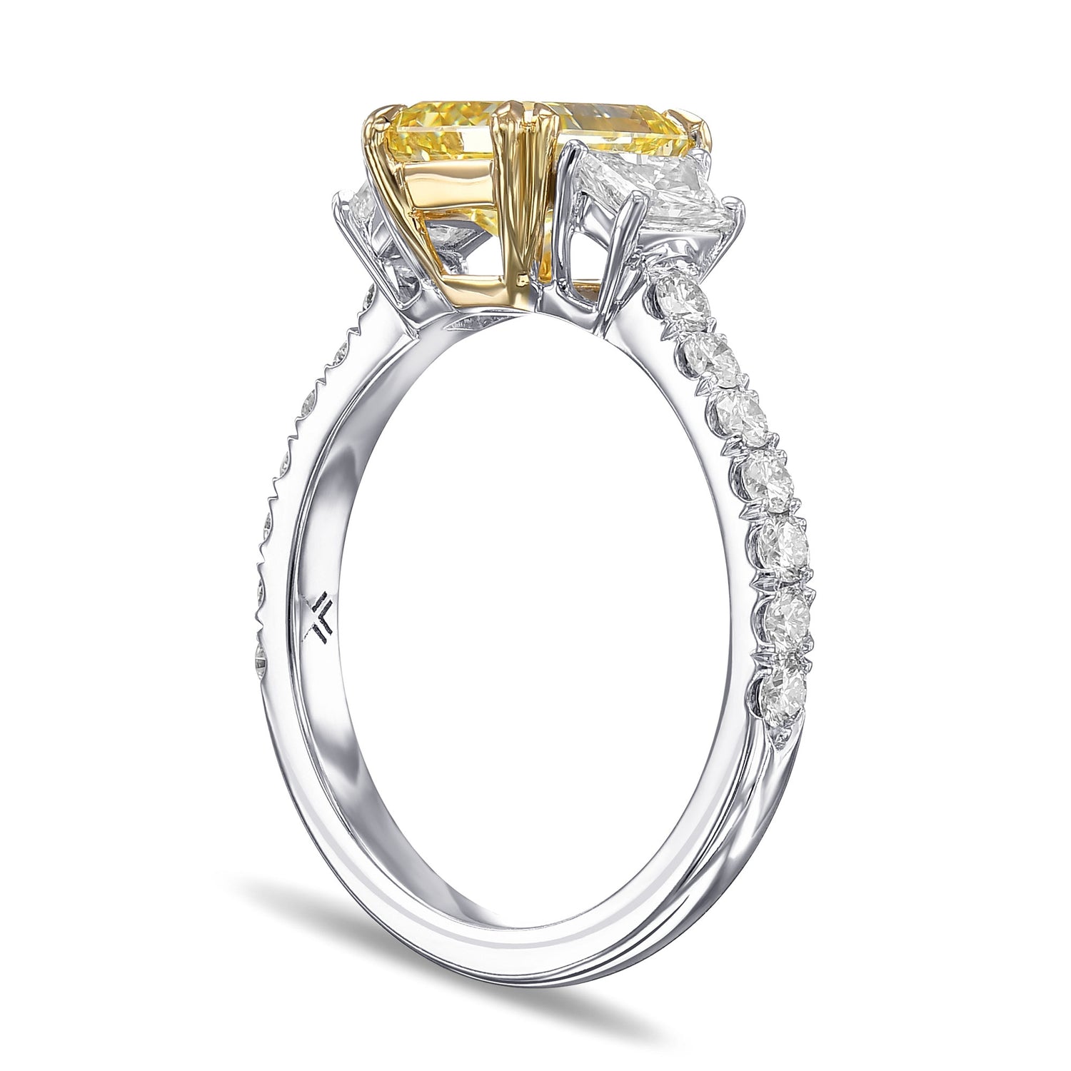 Fancy Intense Yellow Radiant Diamond 3 Stones Ring